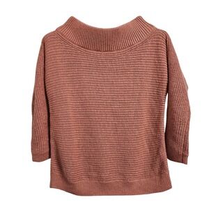 Express Womens Terracotta Rose Funnel Neck Ribbed Knit Sweater 3/4 Sleeve Large